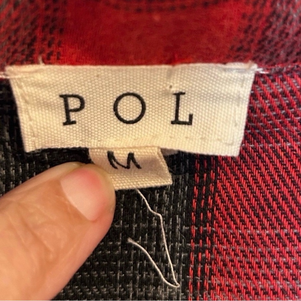 Pol Button Front Lightweight Flannel Red And Blac… - image 3